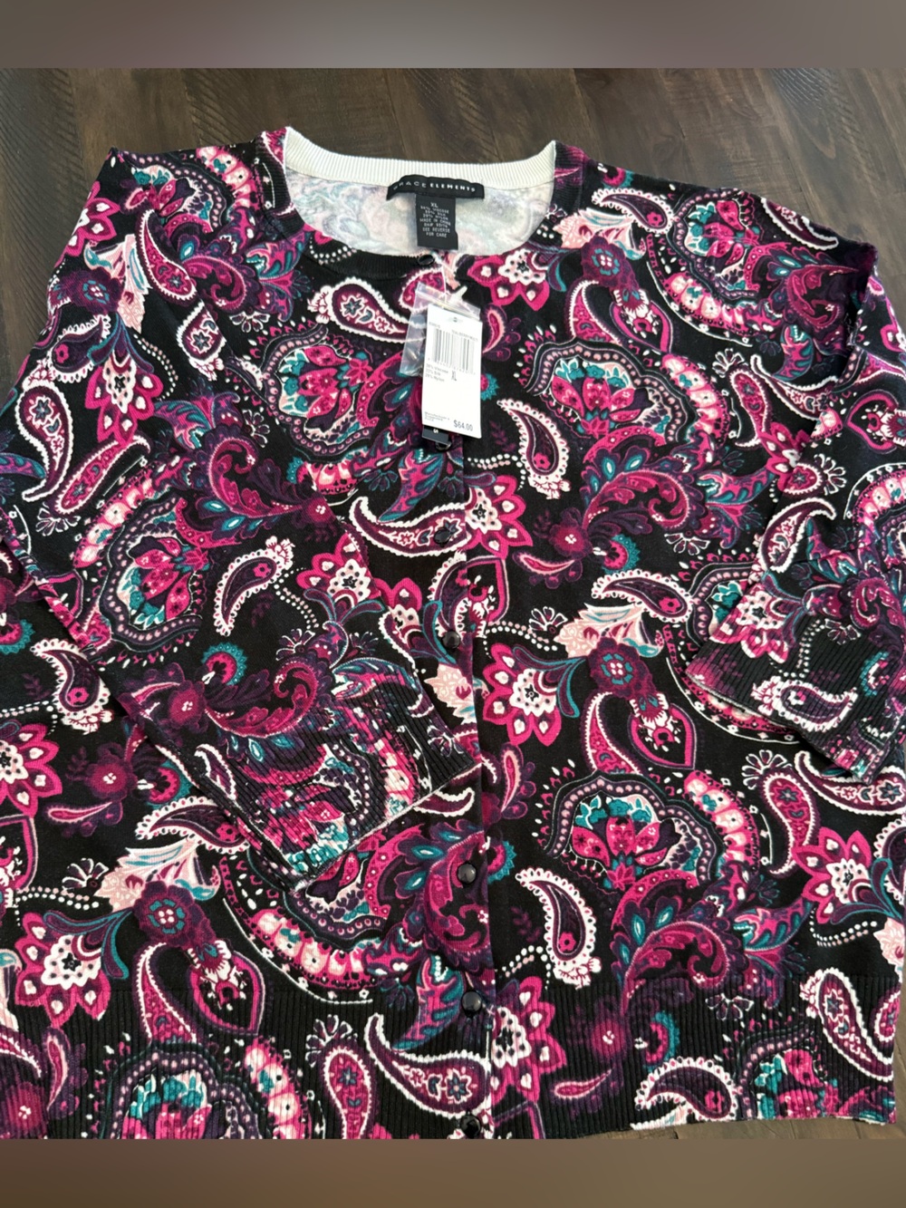 Grace Elements Black Paisley Print Cardigan with Pink Accents